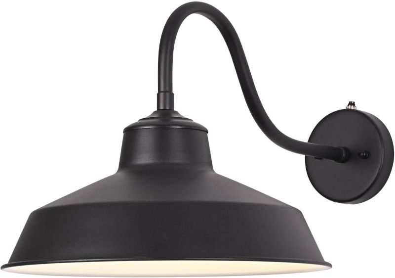 Photo 1 of Dusk Till Dawn Gooseneck Wall Lights Black Outdoor Barn Wall Sconce Farmhouse Wall Mount Lights Black on The Outside, White on The Inside lampshade for Porch Entryway Garage 14in