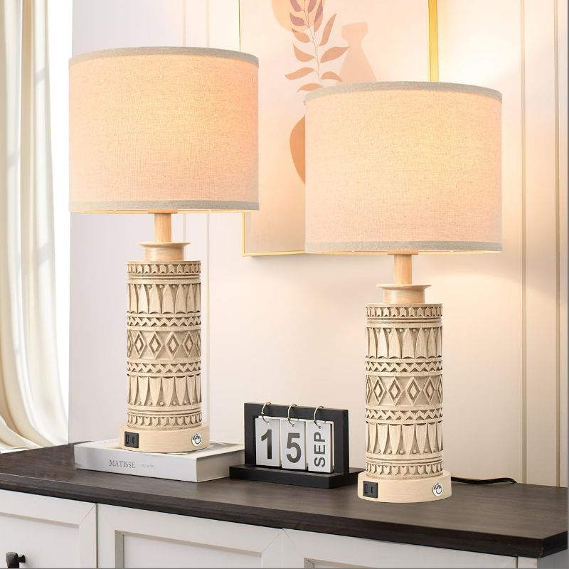 Photo 1 of 23IN Table Lamps for Living Room Set of 2 End Table Lamps Touch Control Table Lamp Dimmable Bedside Lamps USB A+C Ports Farmhouse Bedroom Lamp for Nightstand, Bulbs Included