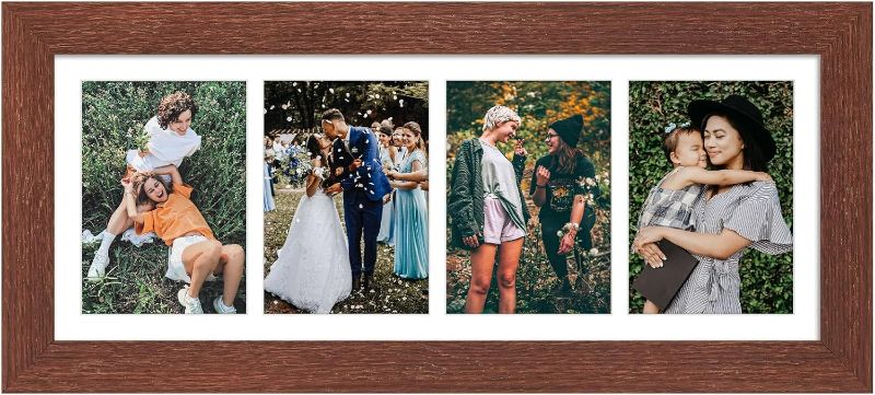 Photo 1 of 8x21 Picture Frame Display 4 opening 5x7 Collage Picture Frame,Multi Photo Frame with Mat,Plexiglass,Horizontal and Vertical Formats for Wall Decor,Walnut Wood Grain
