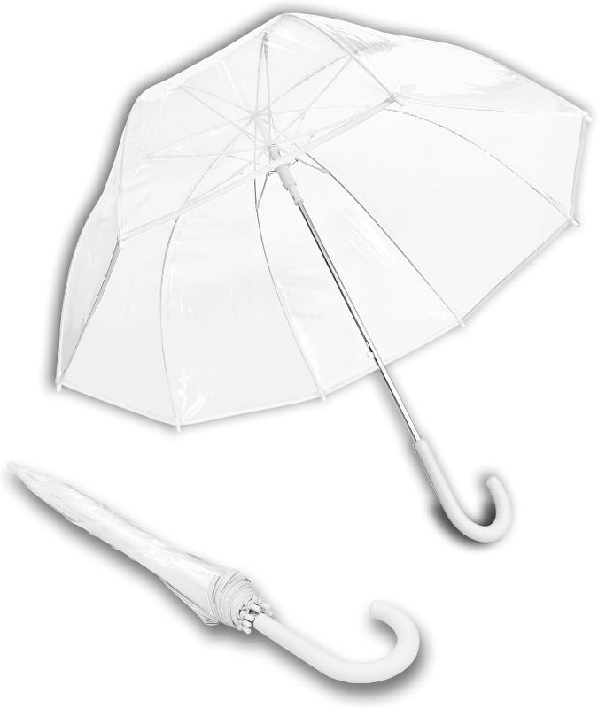 Photo 1 of Weather Station Clear Rain Umbrella, Adult, Dome Canopy, Bubble, Automatic Open, Bubble, Waterproof, Lightweight, Full 52 Inch Arc, Stick, White