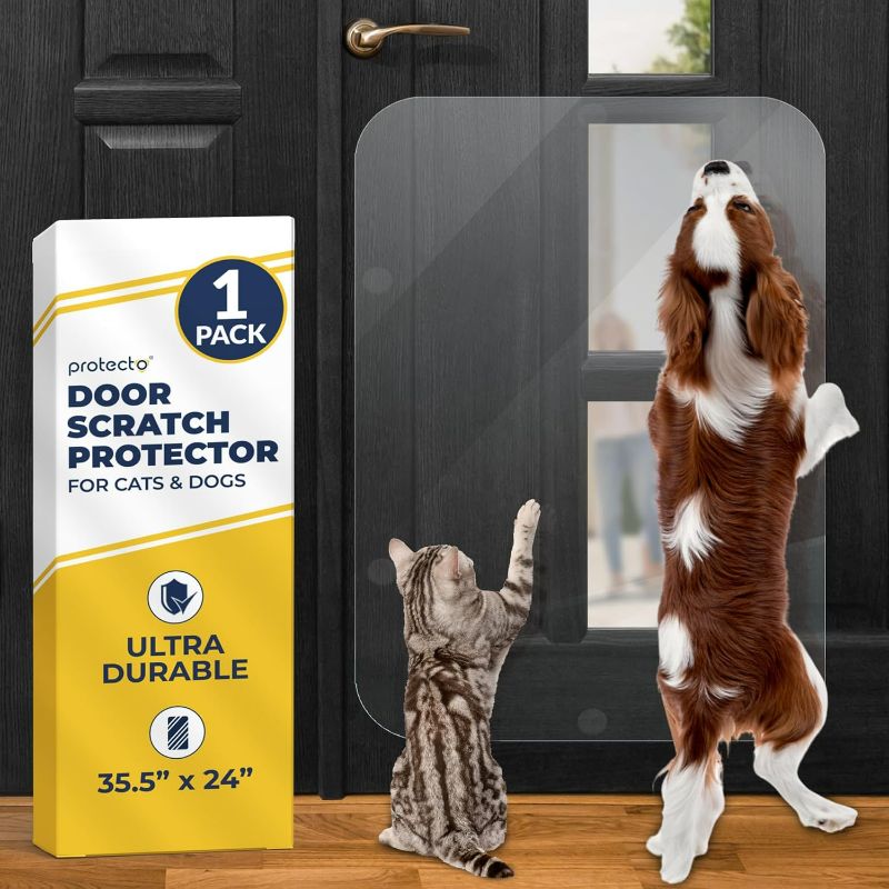 Photo 1 of PROTECTO Heavy Duty Door Protector from Dog Scratching, 35 x 24” Clear Door Scratch Protector, Easy & Quick to Install on Window, Wall, Screen & Sliding Doors | Cat Scratch Guard for Indoors Outdoors