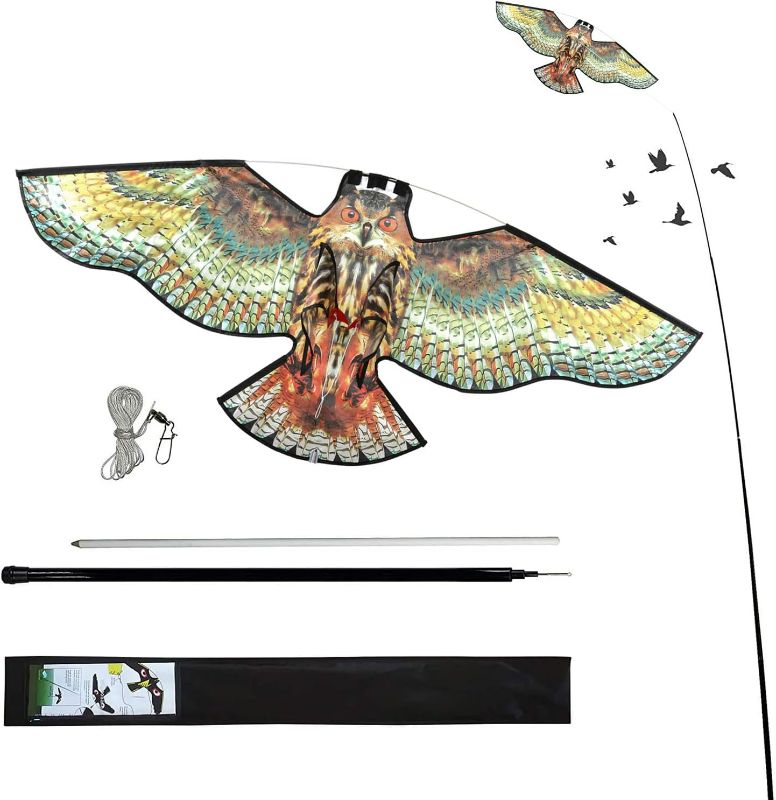 Photo 1 of Bird Hawk Flying Kite with Pole Crop Protector Bird Scare Flying Kite with 4m Pole Has The Effect of Scaring Birds