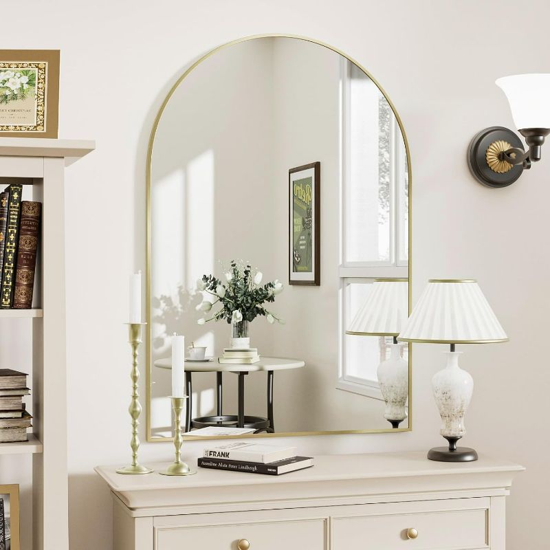 Photo 1 of Gold Arched Bathroom Mirror for Wall-36"X24" Wall Mirror for Living Room, Bedroom, Bathroom, Dressing Room Hanging Vanity Mirror for Wall Decoration