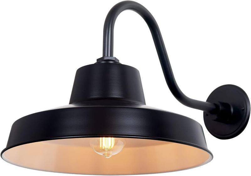Photo 1 of 14 Inch Outdoor Gooseneck Barn Light Fixture with 14 in. Long Extension Arm, Wall Sconce Farmhouse, Vintage, Antique Style, Warehouse Garage Exterior Industrial Porch Light Fixture, Matt Black