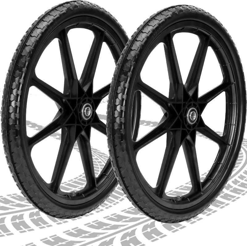 Photo 1 of Upgraded 20" Flat Free Wheels Compatible with rubbermaid Wheelbarrow Tires, 20" Flat Free Tires with 5/8" Bearings Replacement for rubbermaid Cart Wheels/Big Wheel Utility Carts(5/8" Bearings)