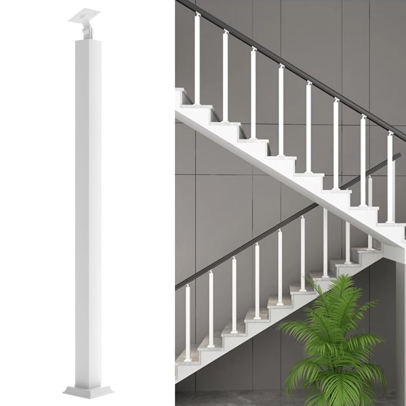Photo 1 of 42/40/38/36/34in Square Stair Baluster Posts- 270° Adjustable Metal Railing Spindles with Flat Bracket Base and Screws Kits; Iron Posts are Suitable for Deck, Balcony, Stair, Indoor and Outdoor Decor