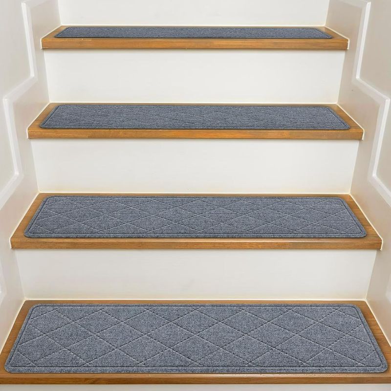 Photo 1 of 2 Pack Stair Treads for Wooden Steps Indoor, 15 Pack 8" X 30" Non Slip Carpet Stair Treads with Reusable Adhesive for Kids Elders and Dogs, Surface Polyester TPR Backing Stair Runner Rugs, Dark Grey