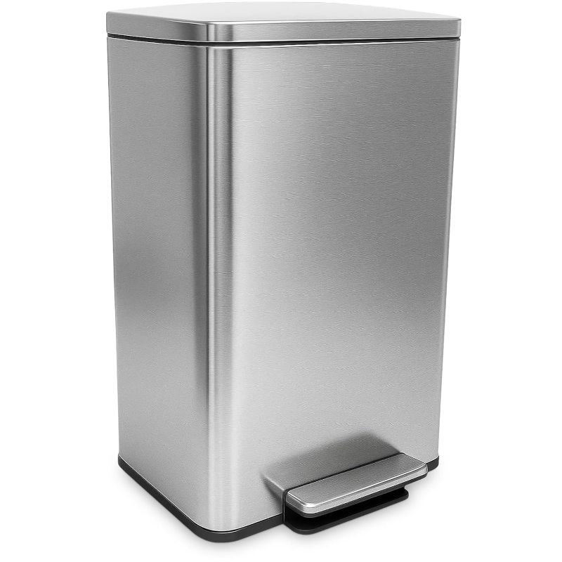 Photo 1 of SIMPLI-MAGIC 50 Liter / 13.2 Gallon Soft-Close, Smudge Resistant Trash Can with Foot Pedal and Built in Filter- Stainless Steel, Sleek Finish