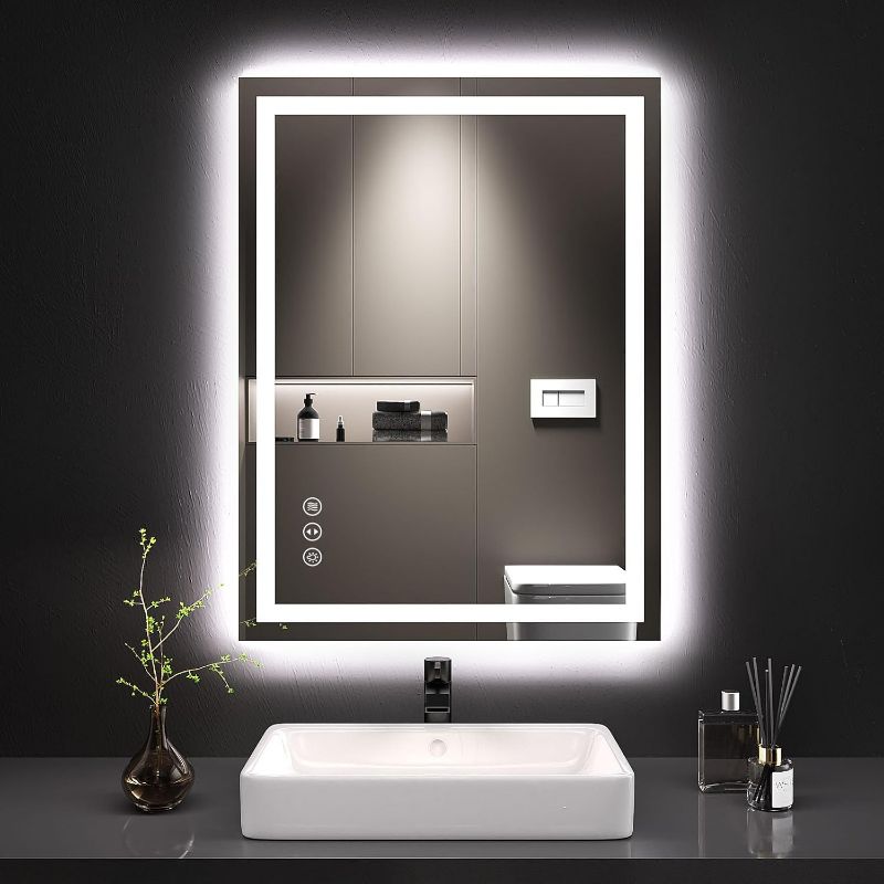 Photo 1 of 24X32 LED Bathroom Mirror with Lights, Anti-Fog, Dimmable, Backlit + Front Lit, Lighted Bathroom Vanity Mirror for Wall, Memory Function, Tempered Glass, Shatter-Proof, ETL Listed