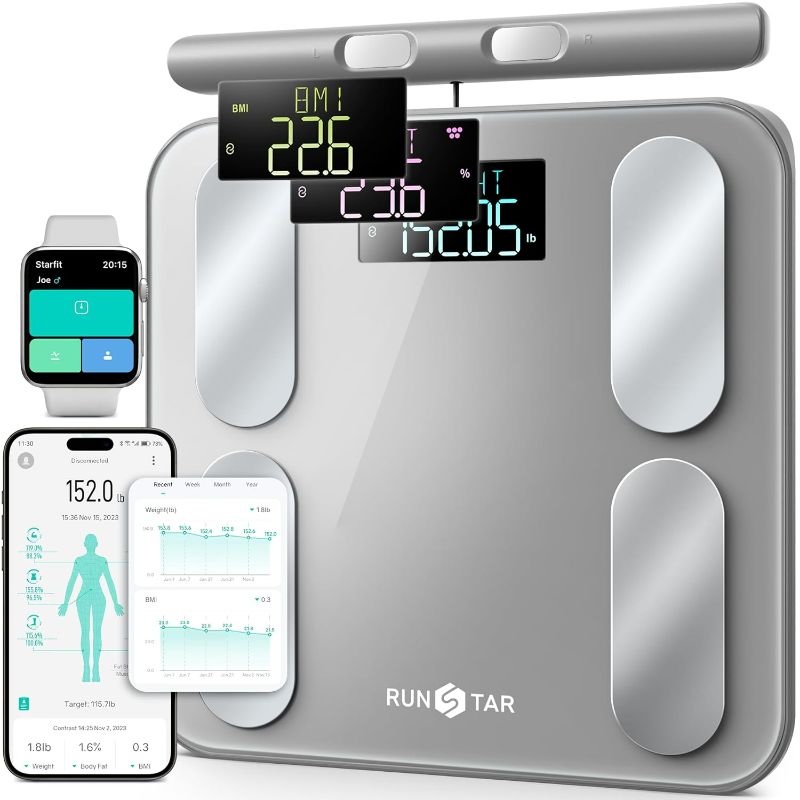 Photo 1 of RunStar Digital Bathroom Scale for Body Weight, Body Fat, BMI 28 Measurements, Innovative 8-Electrode Smart Scales FSA&HSA Eligible with Voice Prompt Function High Accurate Bluetooth Weight Machine