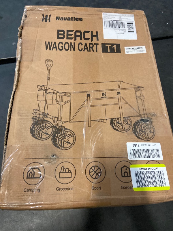 Photo 1 of Big Wheels Collapsible Wagon Cart Foldable, Heavy Duty Beach Wagon with Silent All-Terrain Wheels, Folding Utility Grocery Cart with Side Pocket and Brakes for Camping Garden Sports, Black