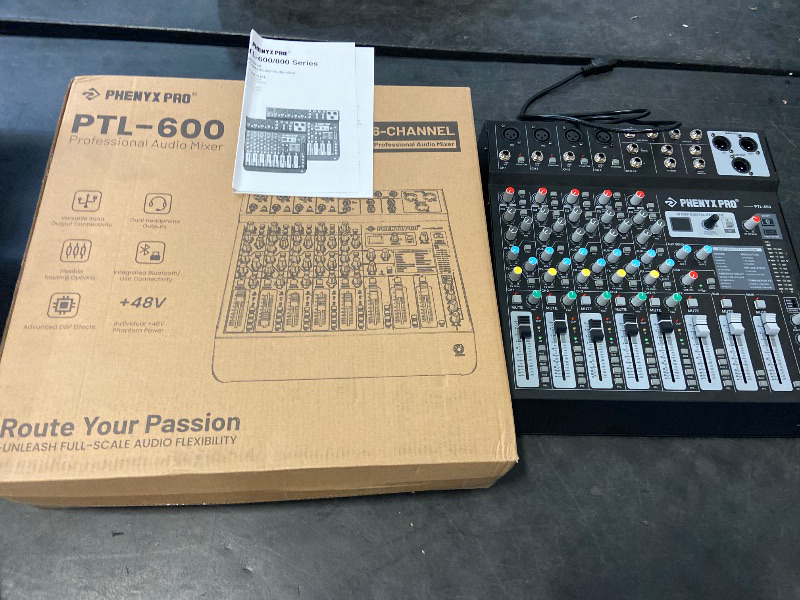 Photo 1 of 2 Pack Professional 6-Channel Audio Mixer, Phenyx Pro DJ Sound Mixer Board w/Flexible AUX, BUS, SUB Routing, 16 DSP, BT Streaming & USB-B PC Recording, Mixing Console for Stage, Home Studio (PTL-600)