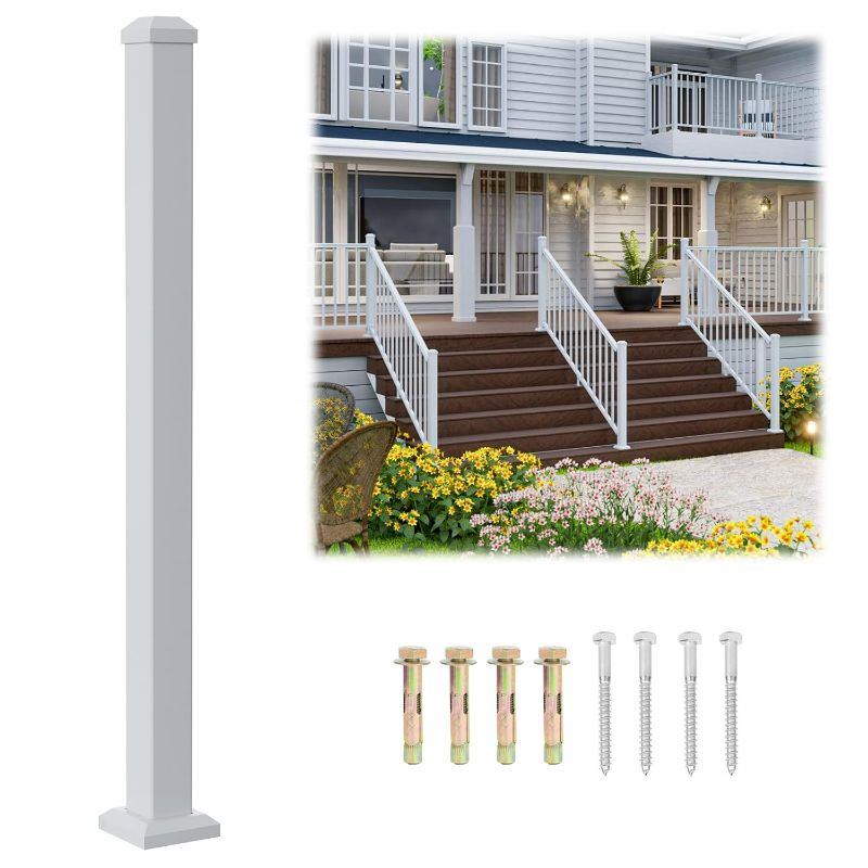 Photo 1 of One  - 42 in.x 2.56 in. x 2.56 in. Deck Railing Post with Screws, Aluminum Railing Post, White Outdoor Textured Powder-Coat Finish Stair Post for Decks, Porches & Balconies 