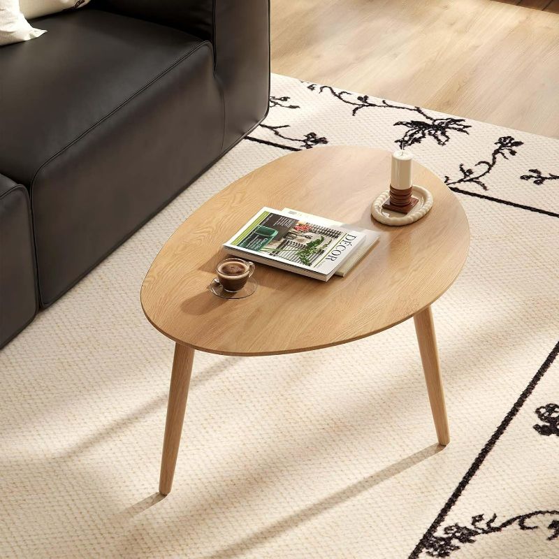 Photo 1 of Small Oval Coffee Table, Mid Century Modern Coffee Table for Living Room, 100% Solid Oak Wood Side Table End Tables for Home (Original Wood Color, 25.59''x17.51''x19.68'')