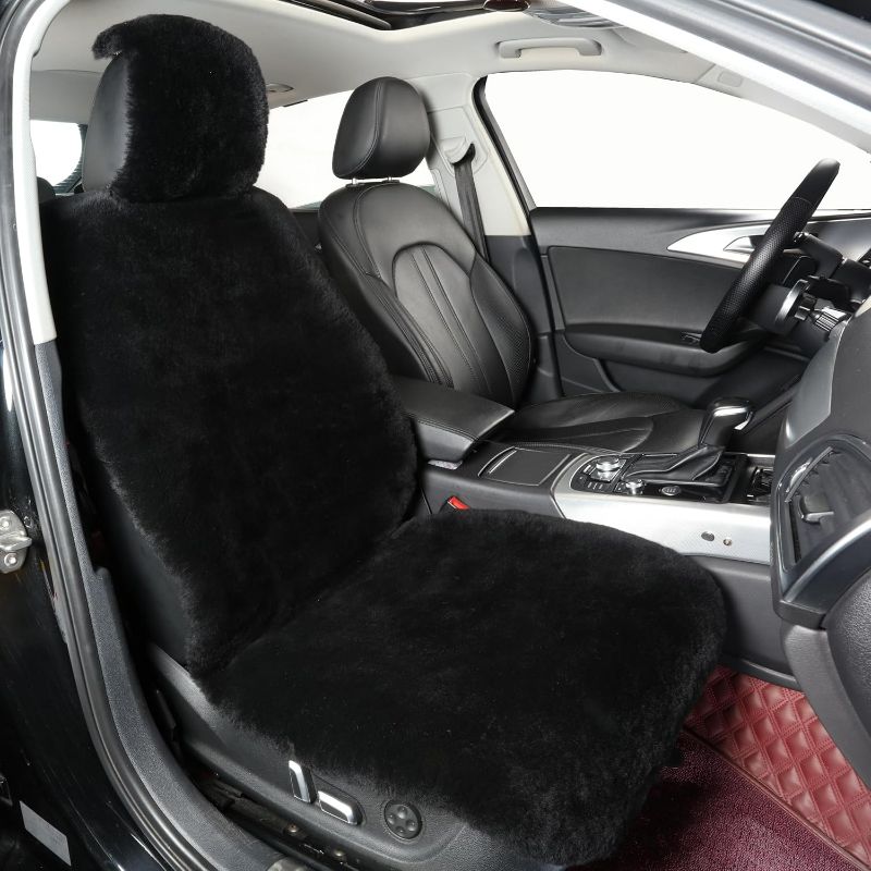 Photo 1 of Natural Fur Sheepskin Universal car seat Covers for seat Cushion Auto Accessories, (Inky Black, Universal Fit)