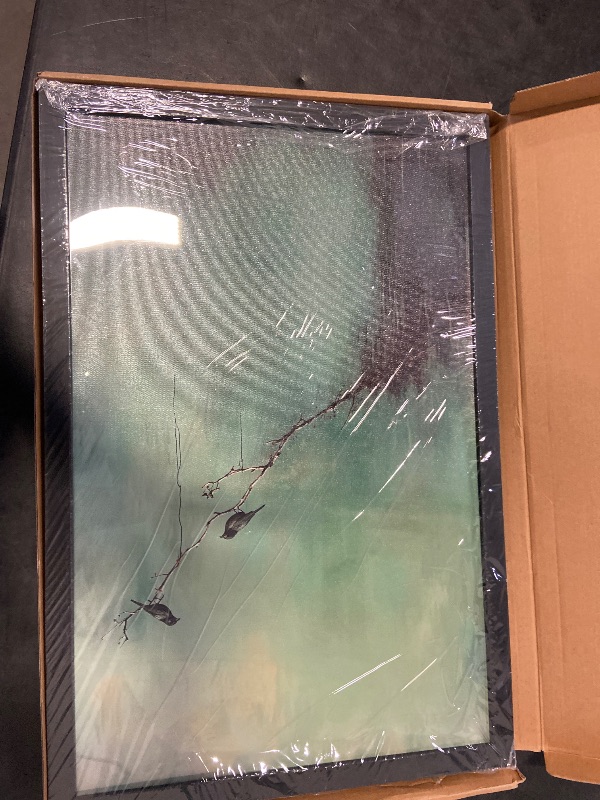 Photo 1 of Abstract Dark Green Canvas Wall Art Modern Texture Painting with Wood Frame Wabi Sabi Zen Poster Minimalist Birds Picture Print Living Room Bedroom Office Ready To Hang 12x16 Inch