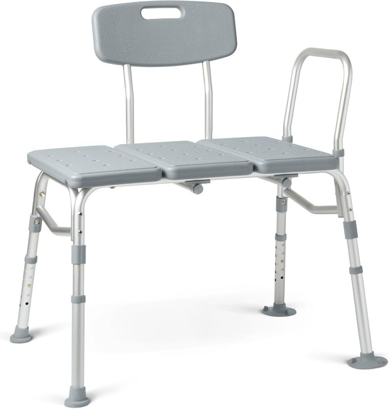 Photo 1 of Medline Transfer Bench for Bathtubs and Showers, Adjustable Shower Bench and Bath Seat For Seniors and adults, Slip-resistant Feet, Heavy-Duty 400 lb. Weight Capacity, Tool-Free Assembly