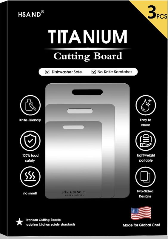 Photo 1 of 3PCS Titanium Cutting Boards for Kitchen, 100% Pure Titanium Cutting Boards, Double-sided Food Grade & Non Toxic Cutting Board, Easy to clean, Knife-Friendly, Dishwasher