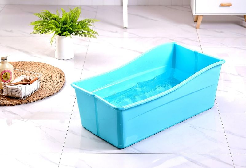 Photo 1 of G Ganen Plastic Foldable Bathtub for Shower Portable Ice Bath Tub Blue 30Inch