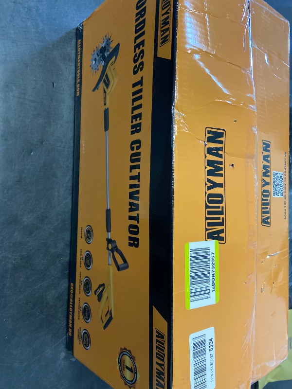 Photo 1 of Alloyman 20V Cordless Tiller Cultivator, 360RPM Electric Garden Tiller, with 2 * 2.0Ah Batteries & Charger, 9In Tilling Width and 6.6In Depth Garden Rototiller for Lawn/Gardening/Soil Cultivation