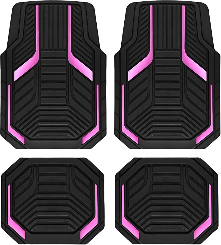 Photo 1 of PIC AUTO Heavy Duty Rubber Floor Mats, Pink Aluminum Film Car Mats Set, Front and Rear Car Mats with Anti-Slip Backing, All Weather Protection, Trim-to-Fit for Automotive SUV, Sedan, Van