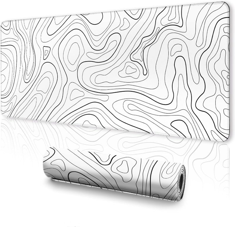 Photo 1 of White Topographic Mouse Pad XXXL - Giant Full Desk Gaming Mat, Huge Keyboard Pad for Ultimate Battlestation & Room Setup