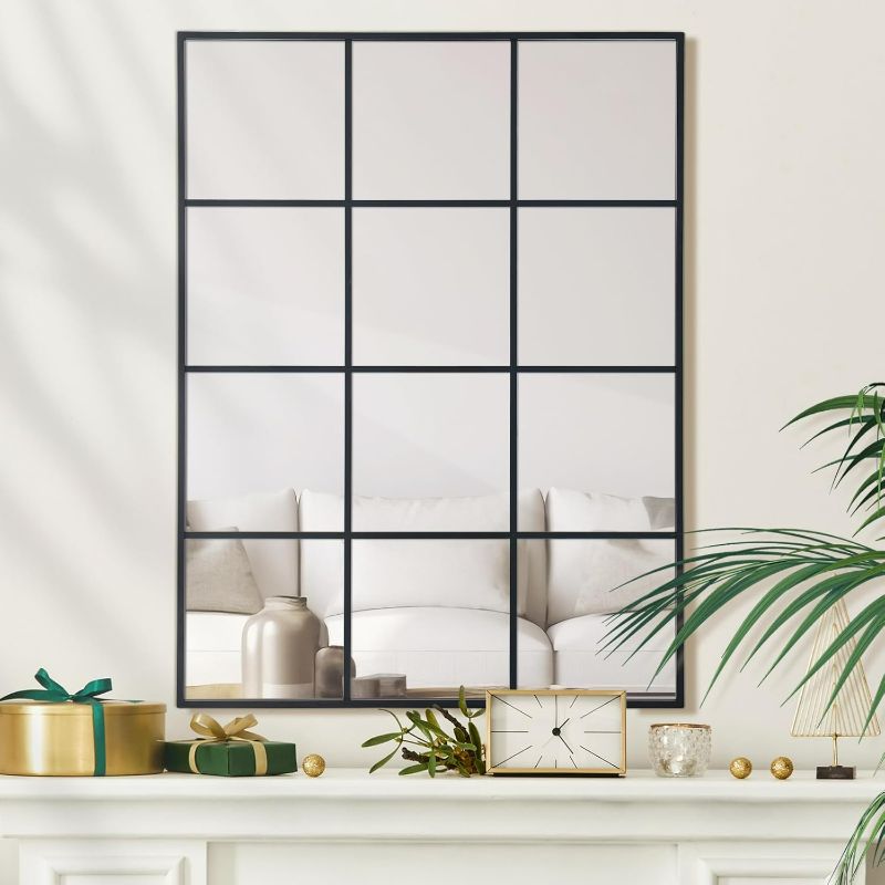 Photo 1 of Windowpane Wall Mirror 30"x40" Black Wall Mounted Art Pane Mirror Farmhouse Decorative Mirror Leaning Hanging Wall Mirror for Bedroom Living Room Entryway Hallway Wall Decor