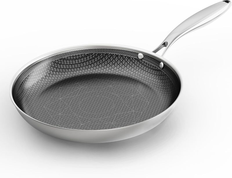Photo 1 of COOKING KING 10-Inch Stainless Steel Pan, Hybrid Nonstick Frying Pan, Skillet, 3-Ply Clad Cookware, Even Heat Distribution, Dishwasher & Oven Safe, with Stay-Cool Handle, Induction Compatible