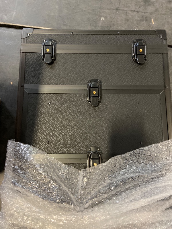 Photo 1 of Professional 3 in 1 Rolling Makeup Case Cosmetology Case on Wheels 2 Large Drawer Nail Case Trolley Traveling Cosmetic Train Case with Makeup Pouch for Artists Nail Technician Salon Cart Trunk Black