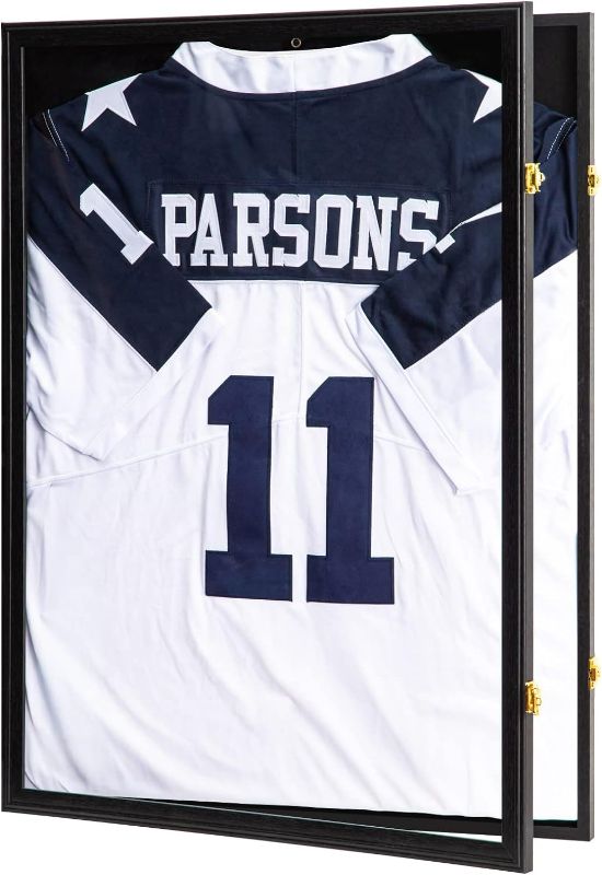 Photo 1 of Jersey Frame Display Case - Jersey Shadow Box Lockable,Jersey Frame for Hockey Baseball Basketball Football Soccer Tennis Sport Shirt Uniform,Black
