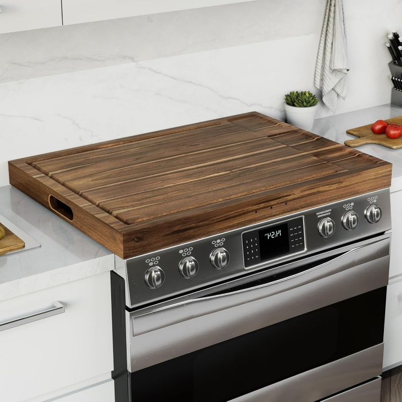 Photo 1 of BLUEWEST Noodle Board Stove Cover with Handles, 3 in 1 Wood Stove Top Covers Board for Gas Burners and Electric Stove, Wooden RV Stovetop Cover, Tray for Kitchen Counter Space with Juice Grooves