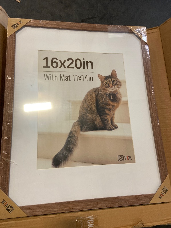 Photo 1 of VCK 16x20 Picture Frame 5 Pack - Walnut, High-End Wood Poster Frames with Tempered Glass, Display 11x14 Photo with Mat or 16x20 without Mat, Art Gallery-Quality, Wall Hanging, Walnut