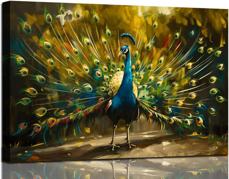 Photo 1 of Sense&Sensitivity Arts- Peacock Wall Art for Showing Beautiful Feathers Modern Art Peacock Painting Decoration for Wall of Bathroom Living Room Kitchen Hallway Bedroom 36" x 24"