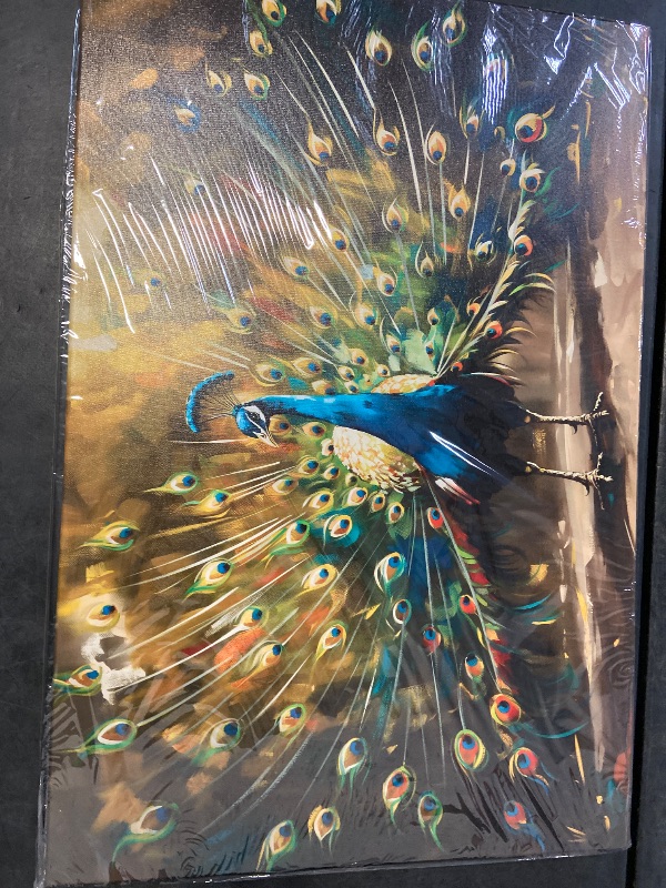 Photo 1 of Sense&Sensitivity Arts- Peacock Wall Art for Showing Beautiful Feathers Modern Art Peacock Painting Decoration for Wall of Bathroom Living Room Kitchen Hallway Bedroom 36" x 24"