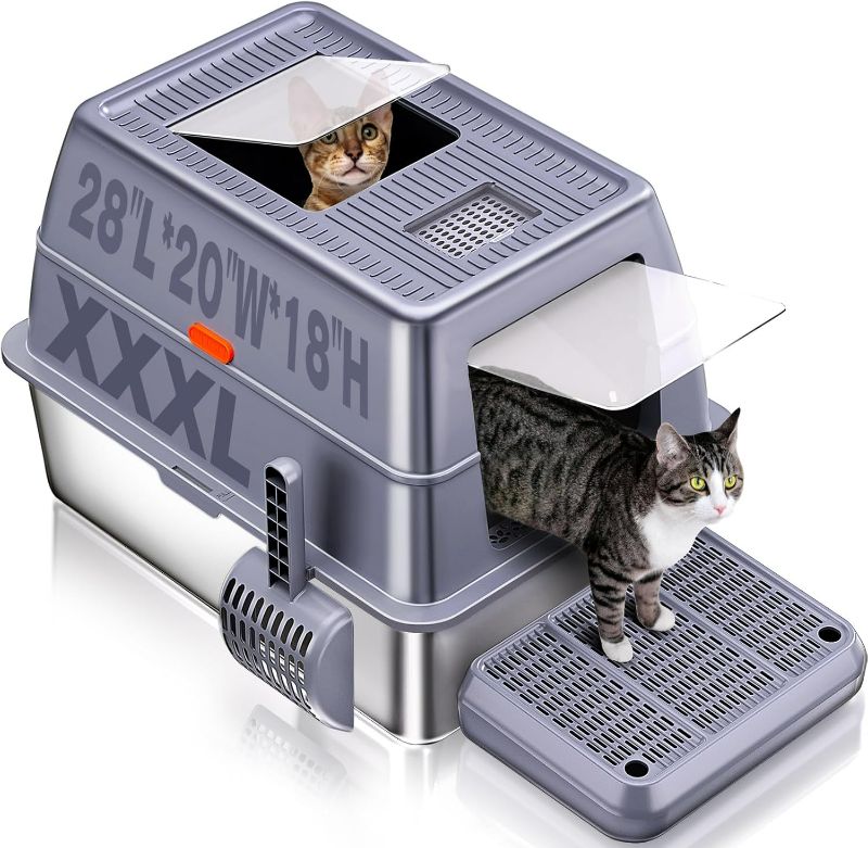 Photo 1 of XXXL Stainless Steel Litter Box with Lid?Extra Large 28"L*20"W*18.1"H Metal Cat Litter Boxs,Jumbo Enclosed Removable Litter Box High Sides For Big Cats,with Cat Litter Scoop, Leak-Proof, Easy to Clean
Visit the KITCATY Store