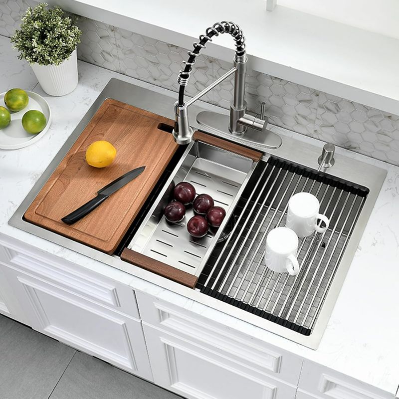 Photo 1 of 28x22 Drop In Kitchen Sink and Faucet Combo Set - 28 Inch Drop In Kitchen Sink Single Bowl, Stainless Steel 10 Inch Deep Workstation Drop-in Sinks with Accessories
