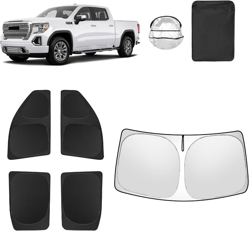 Photo 1 of 5pcs Car Window Shades for GMC Sierra 1500 2500 3500 (SLT, AT4, Denali) 2019-2025 Accessories,Windshield Side Rear Full Sunshade,Sun Visor UV Blocking, Privacy Protection for Camping Outdoor