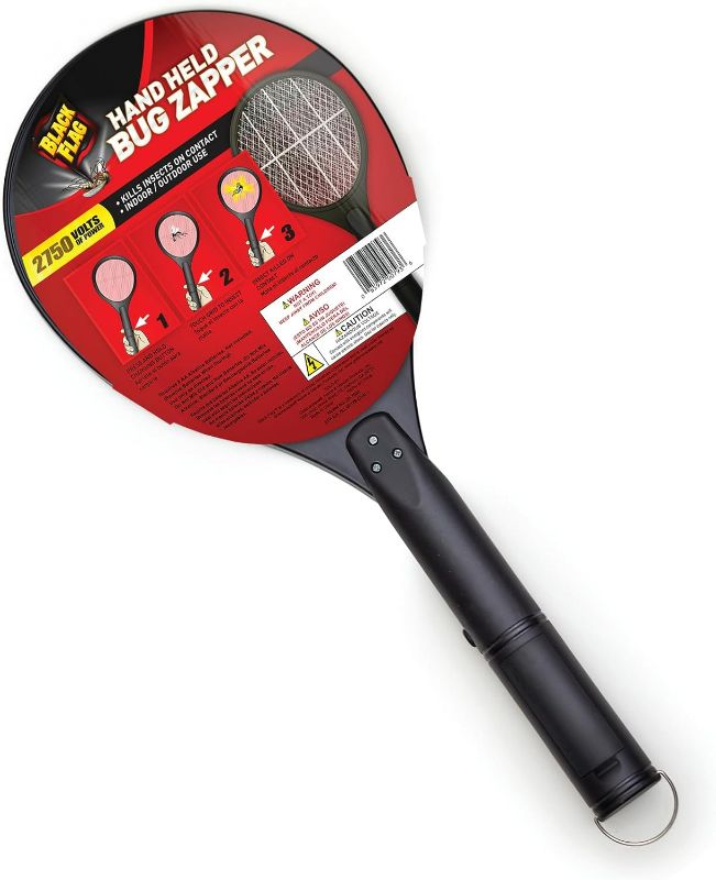 Photo 1 of Black Flag Electric Bug Zapper Rackets – Mosquito & Fly Swatter, Battery Operated (Black)