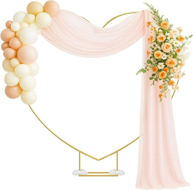 Photo 1 of 6.6FT Heart Arch Stand for Proposal Heart Shaped Backdrop Stand Wedding Arch Stand for Ceremony Valentine's Day Birthday Party Baby Shower Decorations (Golden)