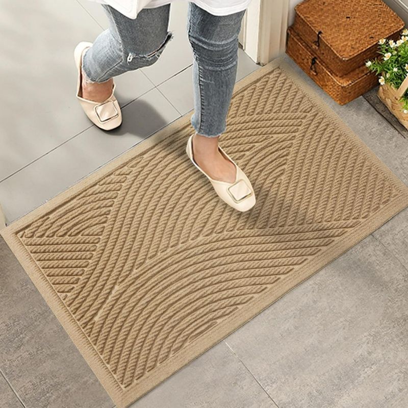 Photo 1 of Sturdy Front Door Mat, Absorbent Muddy Dirt Resist Welcome Door Mats Outdoor Indoor, Stain and Fade Resistant, Non-Slip Backing Entry Mat Low Profile Doormat for Entryway, 29×17, Beige