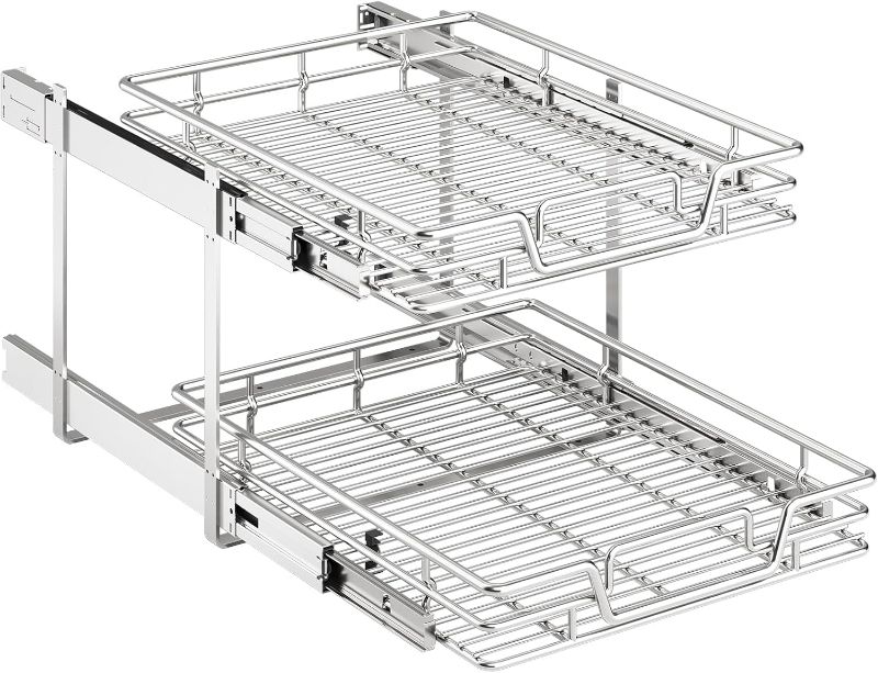 Photo 1 of 2-Tier Kitchen Cabinet Pull Out Shelf and Drawer Organizer Slide Out Pantry Storaqe Basket in Multiple Sizes (18" W x 21" D)