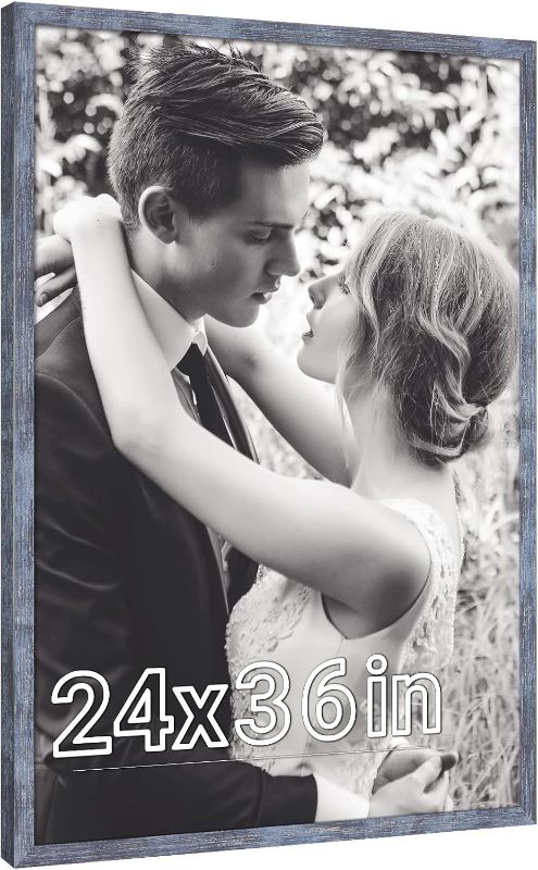Photo 1 of 40 x 29 Poster Frame Rustic Blue, Retro 36 x 24in Picture Frame, Extra Large 24 by 36in Gallery Family Concert Portrait Photo Movie Poster Frame