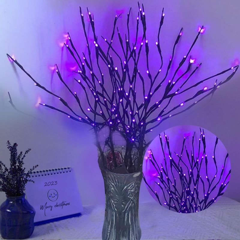 Photo 1 of DK177 2 Pack Led Branch Light Battery Operated Lighted Branch Vase Filler Willow Tree Artificial Little Twig Power Brown 30 Inch 20 LED for Home Outdoor Indoor Romantic Decoration, Purple Light