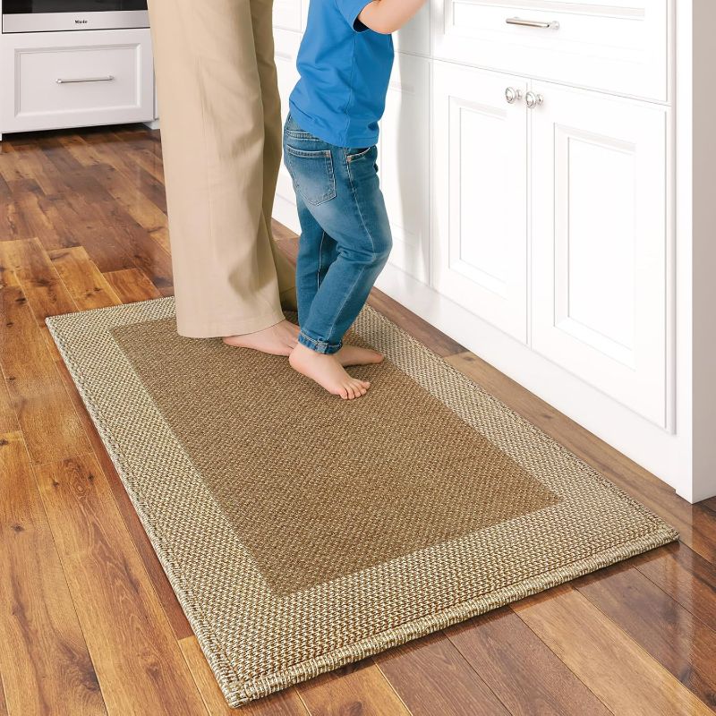 Photo 1 of Kitchen Mats for Floor, Super Absorbent Kitchen Rugs Non Slip Washable, Soft Linen Braided Kitchen Runner Rug, Standing Mat Kitchen Sink Mat, Easy to Clean, Brown 17x30