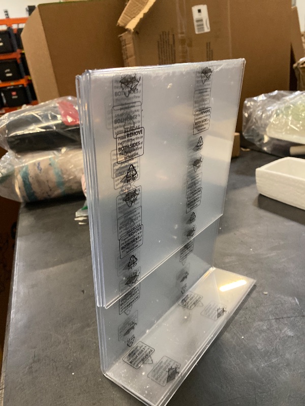 Photo 1 of 3 Pack Acrylic Sign Holder 8.5 x 11 Clear Display Table Signs Stand, Double Sided T Shape Flyer Holder Plastic for Picture Paper Frame Holder Home Office Menu Retail Show Fair, transparent