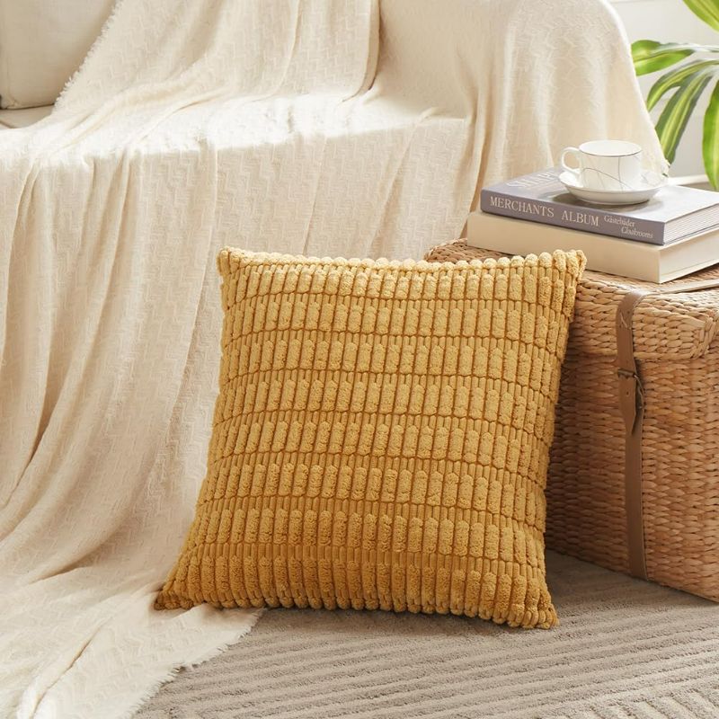 Photo 1 of Fancy Homi 4 Pack Multi Color Decorative Throw Pillow Covers 18x18 Inch for Living Room Couch Bed Sofa, Farmhouse Boho Fall Home Decor, Soft Striped Corduroy Square Cushion Case 45x45 cm