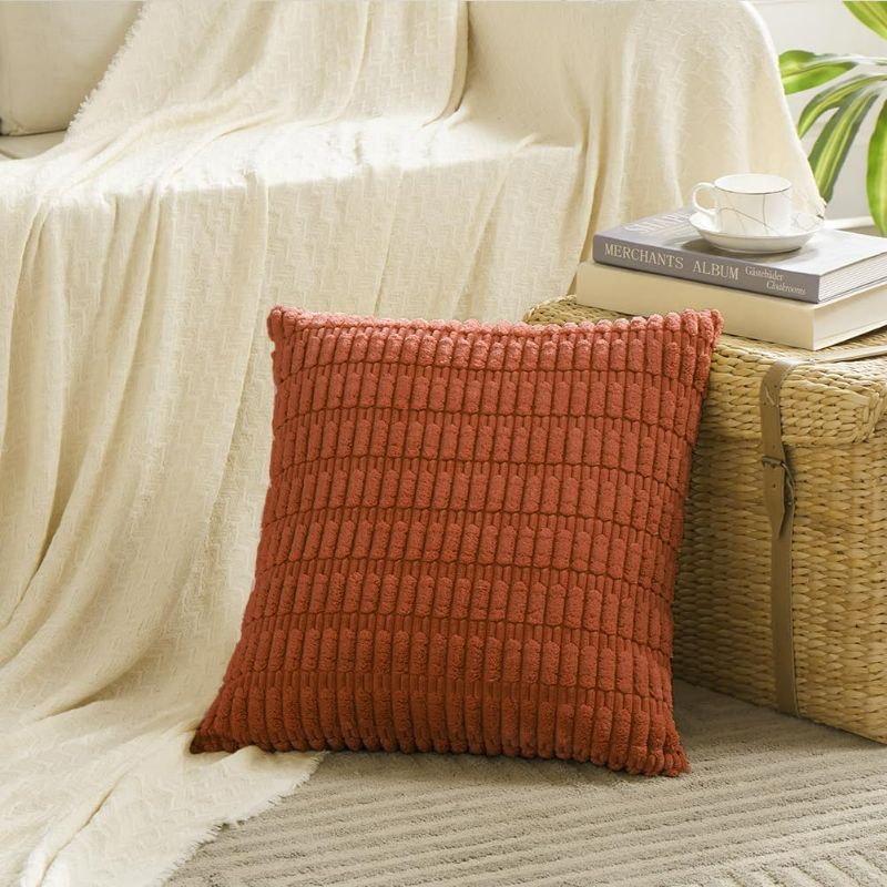 Photo 1 of Fancy Homi 4 Pack Multi Color Decorative Throw Pillow Covers 18x18 Inch for Living Room Couch Bed Sofa, Farmhouse Boho Fall Home Decor, Soft Striped Corduroy Square Cushion Case 45x45 cm