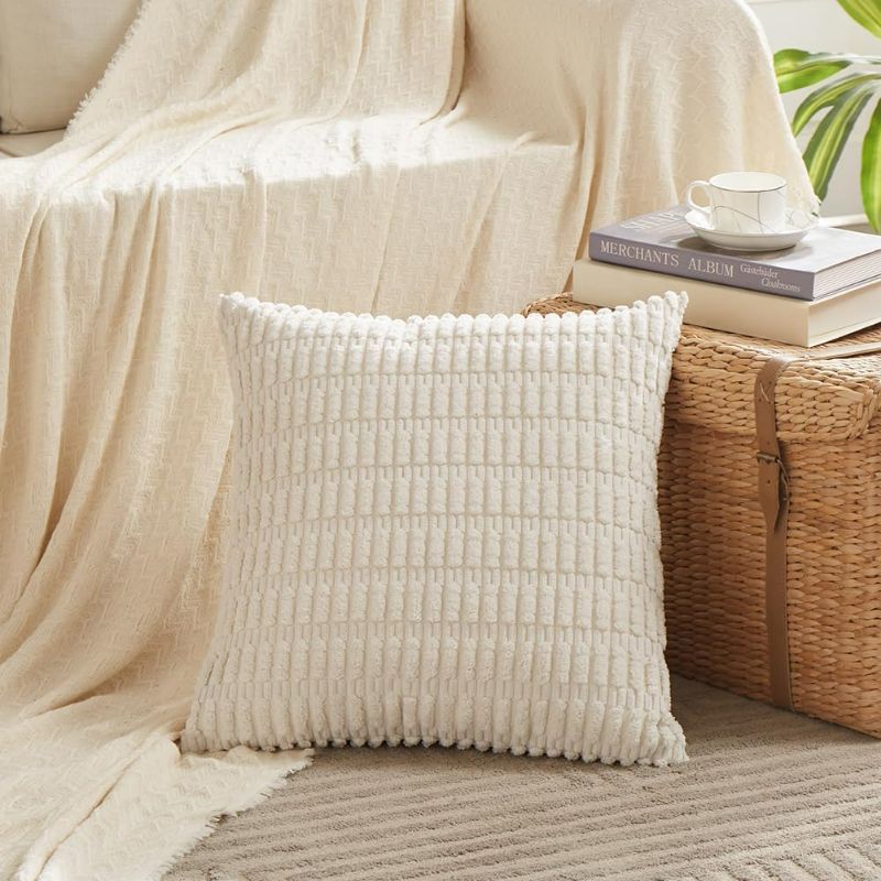 Photo 1 of Fancy Homi 4 Pack Multi Color Decorative Throw Pillow Covers 18x18 Inch for Living Room Couch Bed Sofa, Farmhouse Boho Fall Home Decor, Soft Striped Corduroy Square Cushion Case 45x45 cm