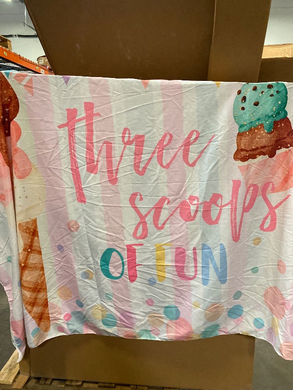 Photo 1 of Ice Cream Birthday Backdrop Three Scoops of Fun Sweet Summer Photography Background 3rd Birthday Girls Birthday Party Banner Decorations Cake Table Banner Photo Booth Studio Props 7x5ft