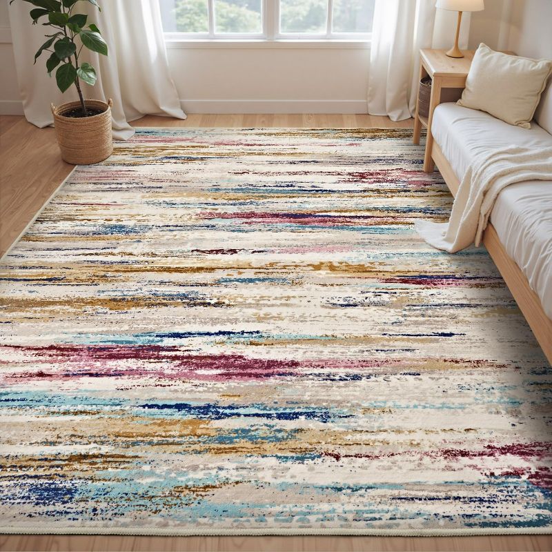 Photo 1 of 5 x 7 ft Area Rugs for Living Room, Colorful Modern Abstract Area Rug, Washable Kids Rugs for Playroom, Non Slip Soft Nursery Rug, Stain Resistant Large Carpet for Bedroom, Multi Color